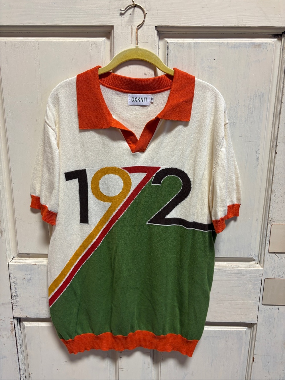 OXKNIT Retro 1972 Colorblock Polo in White, Green & Orange